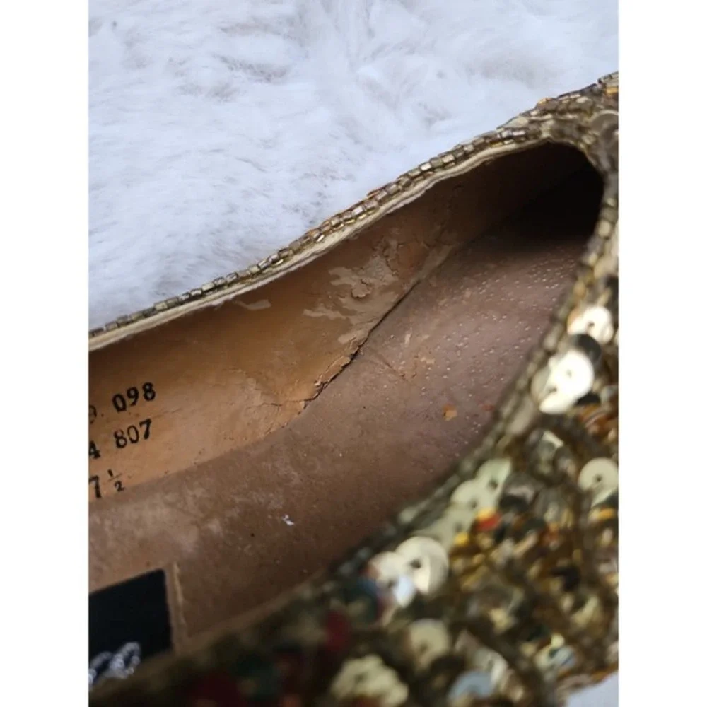 Valenti Franco Gold Sequin Beaded Kitten Heels‎ Pumps Size 7.5 Vintage Glam